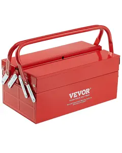 VEVOR Tool Box 14-inch 2-Tier 3-Tray Folding Cantilever Toolbox with Handle Red