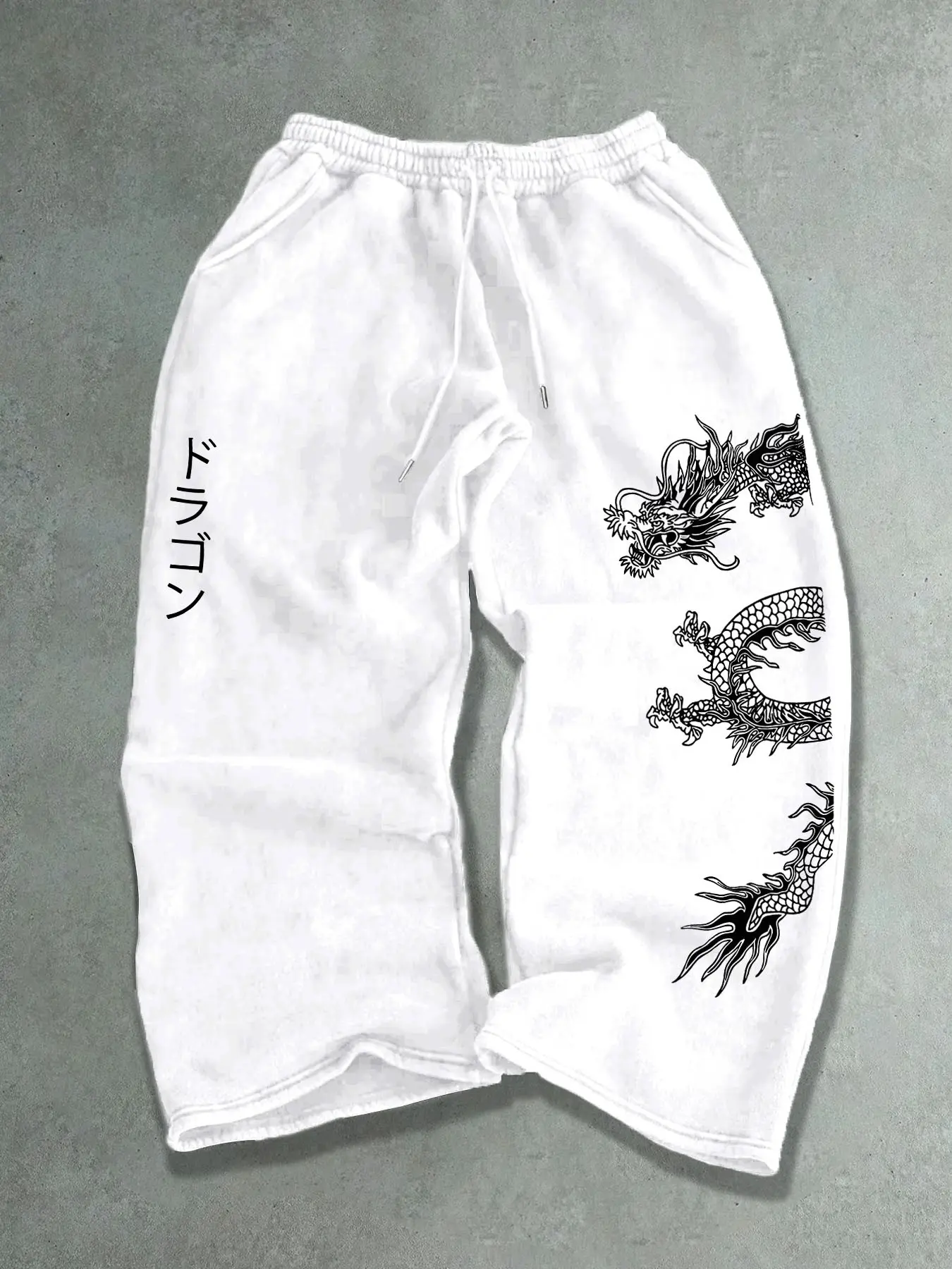 Men's Japanese Dragon Graphic Baggy Sweatpants, Streetwear Wide Leg Joggers, Harajuku Style Casual Drawstring Pants #DragonStreetwear #HarajukuFashion #WideLegPants #JapaneseStyle #TikTokMadeMeBuyIt