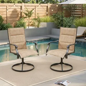 Outdoor Dining Chairs Set of 2, Patio Swivel Rocker Chairs with High Back, All-Weather Textilene & Metal Frame for Garden Deck Poolside, Blue/Brown/Gray