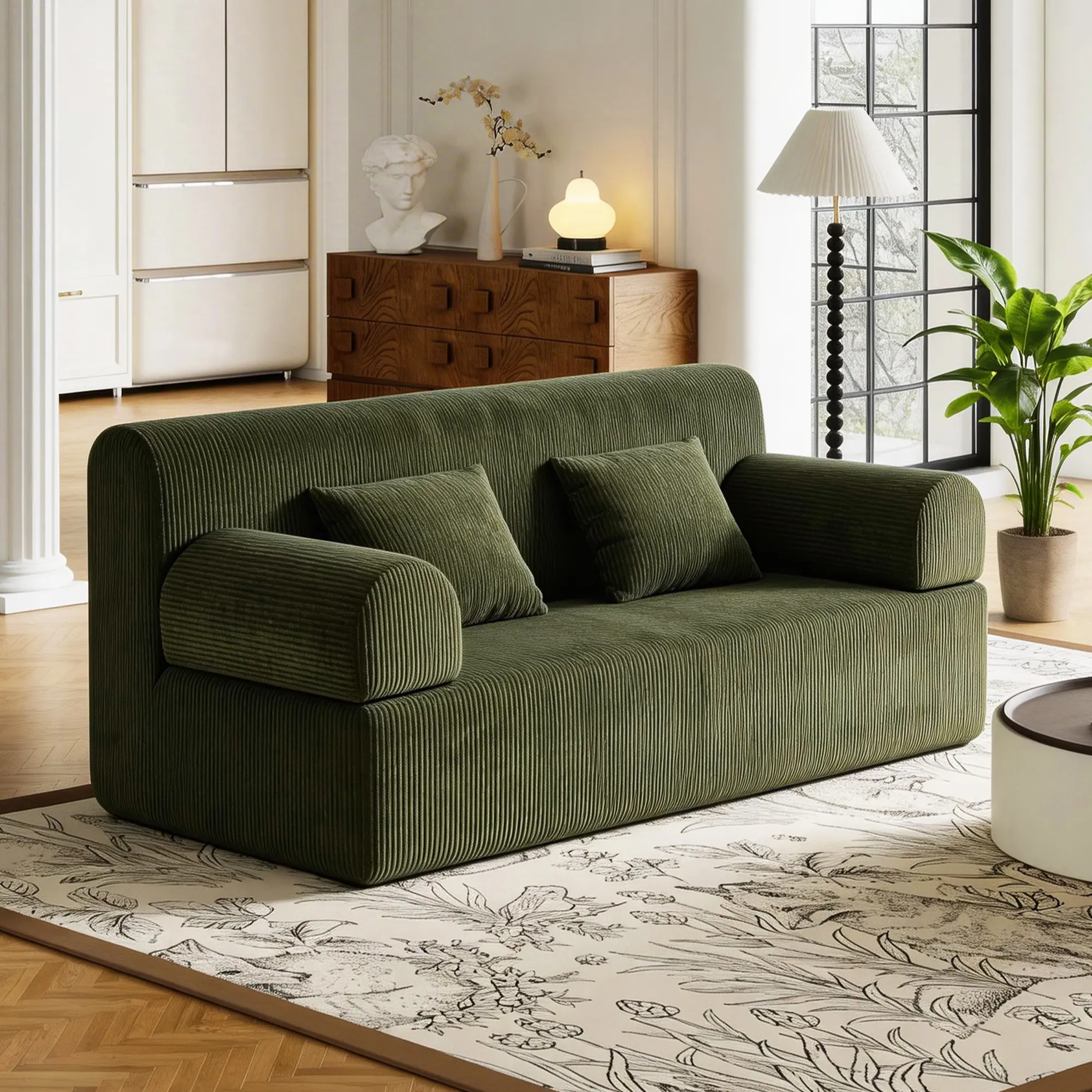 Dark Green Couch with Spring Foam Cloud Feeling Double Convertible Sofa Bed for Comfortable Use & Support apartment furniture