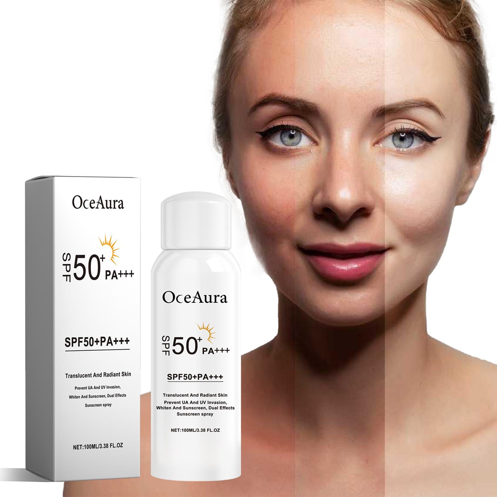 OCEAURA Sunscreen Spray SPF 50, Physical Mineral Sunscreen with Rice Ferment Brightening, Non-Sticky Lightweight Mist for Face & Body, Fast Absorbing UV Protection for All Skin shield flex