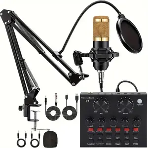 Podcast Equipment Set with Sound Card, Adjustable Studio Condenser Microphone Audio Interface for Mobile Phones & Laptops, Ideal for Recording & Streaming