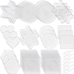 5 mm Large Clear Plastic Fuse Beads Pegboards Kits Template Beading Supplies for Craft Projects, 10 Different Shapes 45 Pcs