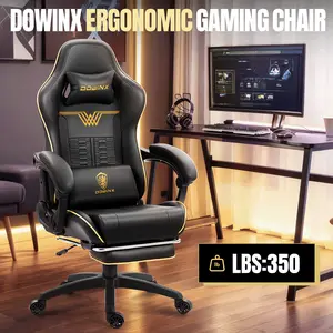 Dowinx Big and Tall Racing Style Gaming Chair 350LBS, Ergonomic Reclining Gamer Chair with Footrest & Massage Lumbar Support, Esports Design for Long Gaming or Work Sessions, Black