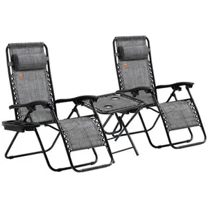 set of 2  Zero Gravity Chair Set with Side Table, Folding Reclining Lounge Chair with Padded Cushion, Side Tray for Indoor and Outdoor, Supports up to furniture  for  the  outdoors