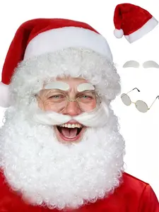 Professional Deluxe Santa Beard and Wig Set, Realistic Men Christmas Clause Costume, Short and Long Fake Mustache, Cosplay Accessories