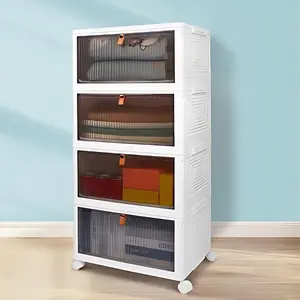 4Tier Stackable Plastic Storage Bins with Lids and Wheels 23QT Closet Organizers and Foldable Storage Containers Cabinet Drawer Shoe Boxes Book