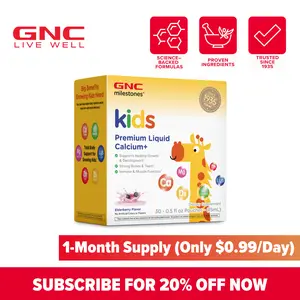 GNC Milestones Kids Premium Liquid Calcium+ Supplement, Supports Healthy Growth & Development, Strong Bones & Teeth, Supports Brain, Nerve & Muscle Function, Energy Production, For Kids 3 & Above, Convenient Pouch, Elderberry Flavor,  30 Day Supply