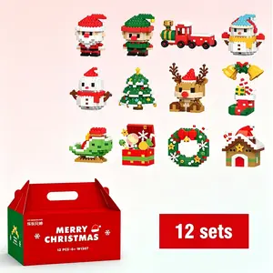 Mini Christmas Creative Building Block Toys Set, Santa Claus, Elves, Snowman, Tree, Reind,12-in-1