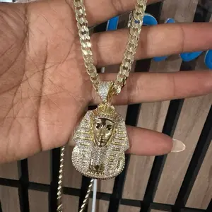 Pharaoh Pendant Necklace Chain - 22-Inch Hammered Cuban Link Chain Jewelry Necklaces