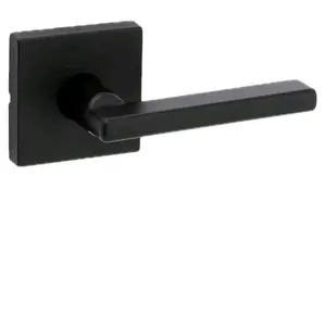 Kwikset Halifax Interior Passage Door Handle, Lever For Closet and Hallway Doors, Reversible Non-Locking Handle Lever, Matte Black, with Microban Protection, Square Rose