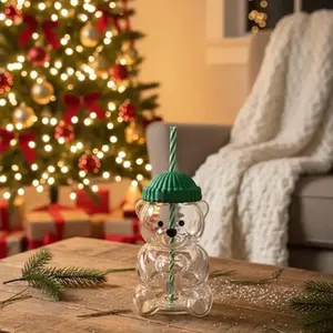 New Bear Straw Cup, 20oz Cute Bear Tumbler with Reusable Straw - Viral Animal Design for Smoothies, Boba & Iced Coffee, Drinkware