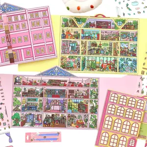 Mother's day Gift Large Flippable 3D Sticker Scene Sticker Therapy for Adults and Kids 2 Sets DIY 3D House Stickers Featuring Two Grid Room Series