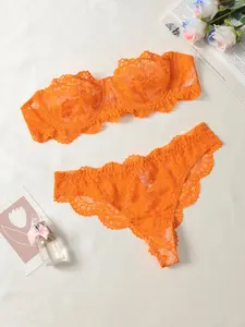 Women's Floral Lace Crop Top & Panty Two-piece Set, Lady Elegant Sexy Comfy Breathable Lingerie Set for Daily Wear, Underwear Set for Women, Womenswear, Bra Sets