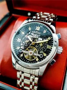 Tourbillon Mechanical Watch - New High-Profile Business Men's Automatic Mechanical Watch with Multiple Functions, Hollow Design, Stainless Steel Strap, European, American, Japanese, and Korean Styles, Fashionable Casual Versatile Personality Trendy Men's