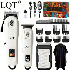 LQT Men's 3-Piece Professional Cordless Grooming Kit - 2000mAh Rechargeable Hair Clipper, Detail Trimmer, Shaver with LED Digital Display, USB Charging for Home Haircuts, Beard Trims, Abs Grooming