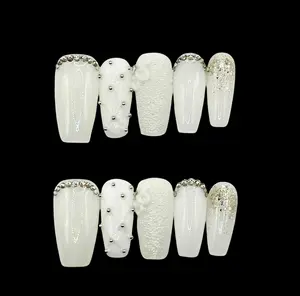 043 baddies white series bling white coffin nails
