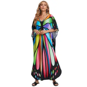 Plus Size Mumu Dresses for Women - Boho Batwing Sleeve Caftan with Side Slits, Long Moo Moo Nightgown & Beach Cover Up Summer Casual Womenswear
