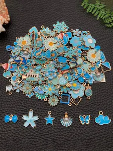 20/50/100 pcs Fashion Enameled Blue Assorted Flower Heart Shell Charms Gold-Plated Cute Pendants for DIY Bracelet, Necklace, Earrings, and Crafts Accessories, Diy Jewelry Accessories, Fashionable Charms