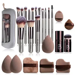 22-Piece Travel Makeup Brush Set with Bag – 14 Mini Brushes, 8 Beauty Sponges & Kabuki Brush, Face Makeup Brushes, Soft Blending Tools for Foundation, Powder & Eyeshadow, Compact Professional Makeup Kit