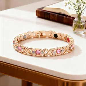 Energy magnet bracelet, eco-friendly alloy with diamonds, adjustable ladies' wristband