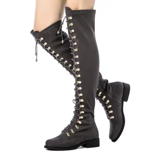 GLOBALWIN Women's Over The Knee Thigh High Gray Suede Tall Boots for Women Long Boots with Side Zipper Size 10M overtheknee boots boots for fall