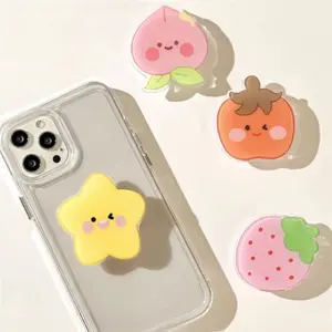 Cute Kawaii Fruit and Star Acrylic Phone Grip with Folding Stand – Adorable Cartoon Phone Holder Set