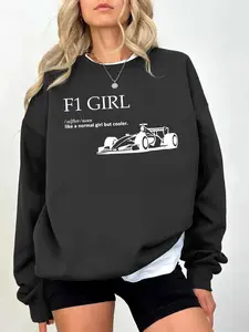 Oversized F1 Girl Graphic Crewneck Sweatshirt for Women - Black Retro Racing Car Casual Streetwear Relaxed Fit Top Crewneck Sweatshirt Tops