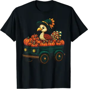 Turkey in Pumpkin Wagon Thanksgiving Harvest Autumn T-Shirt - Nafeesaami Shop 65B0DK5KNQ3N
