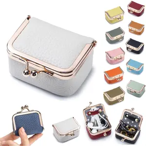 Genuine Leather Compact Clasp Bag for Diamond Rings, Jewelry Bag, Mini Ring, Necklace, Earring, Jewelry Box, Coin Purse, Portable Storage Box for Earrings, Rings, Travel Coin Purse