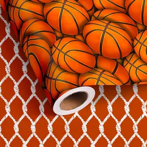 Reversible Basketball Wrapping Paper Roll for  Boys Girls - Classic Basketball & Busket Themed Design   Wrap for Birthday  Holiday Parties(Total 28.5 sq.ft)