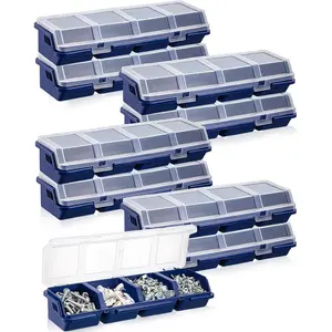 8 Pcs Screw Organizer Storage Box with Lids 4 Compartments Tool Bin Nails Hardware Small Parts Divider Containers Sorting Case for Garage Craft Workbench Organizing Storage(Blue)