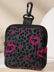 Heart Pattern Printed Coin Wallet, Zipper Purse, Multifunctional Storage Bag, Durable Polyester, Digital Printing, Key Card Holder, Ideal Gift