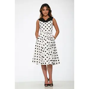 20430 White Black Polka Dot Swing Dress