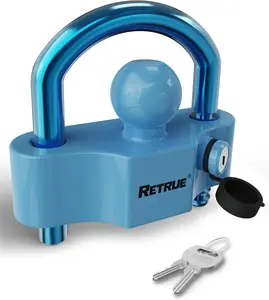 RETRUE Universal Coupler Lock Trailer Locks Ball Hitch Trailer Hitch Lock Adjustable Security Heavy-Duty Steel Fits 1-7/8 Inch, 2 Inch, 2-5/16 Inch Couplers Blue & Blue
