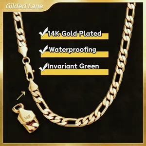 14K Real Gold-Plated Figaro Chain Necklace  10mm Wide-Style Cuban Link for Men –  Tarnish-Free Nanotech Coating, Hip Hop Streetwear, Minimalist Layering Jewelry, Gift for Him