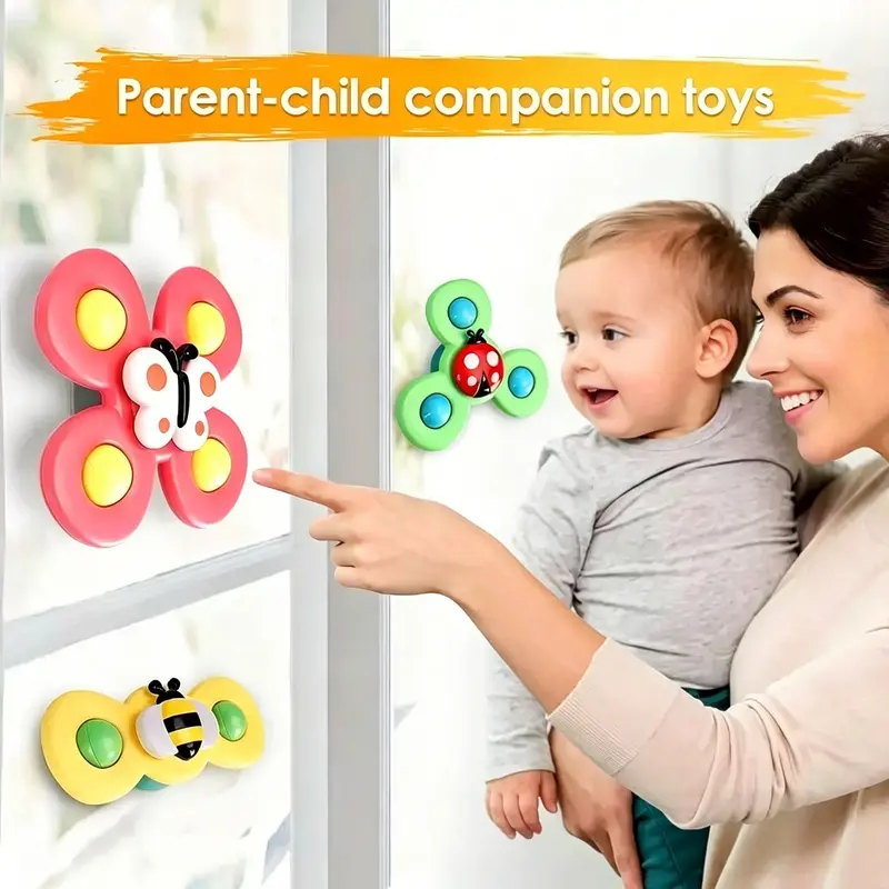 3pcs Novel Suction Spinner Toys, Rotating Sensory Toys, Strong Suction, Fit High Chair, Table, Window & Travel, Stress Relief Toddler Play