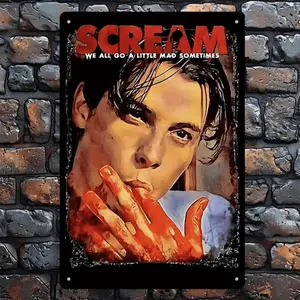 Scream Movie-Inspired Iron Metal Wall Art, 8x12" - Vintage Billy Loomis & Stacey Ruotolo Poster, Rust-Resistant Home Decor, Easy to Hang, Horror Movie Decor | Vintage Horror Poster | Durable Wall Art, Scream Movie Decor