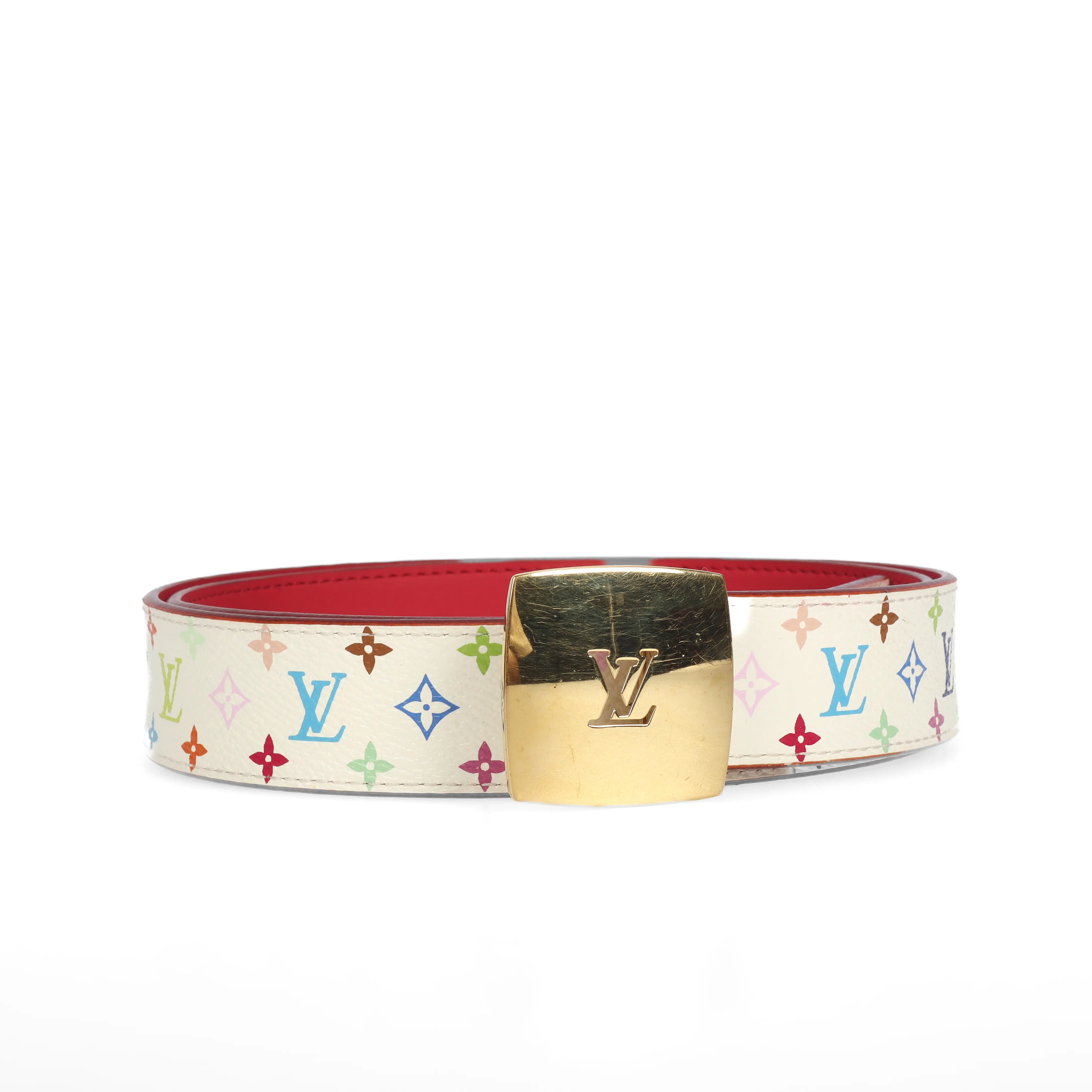 Pre-owned Louis Vuitton size85 Monogram Multicolor White Murakami Coated Canvas Belt 49901864