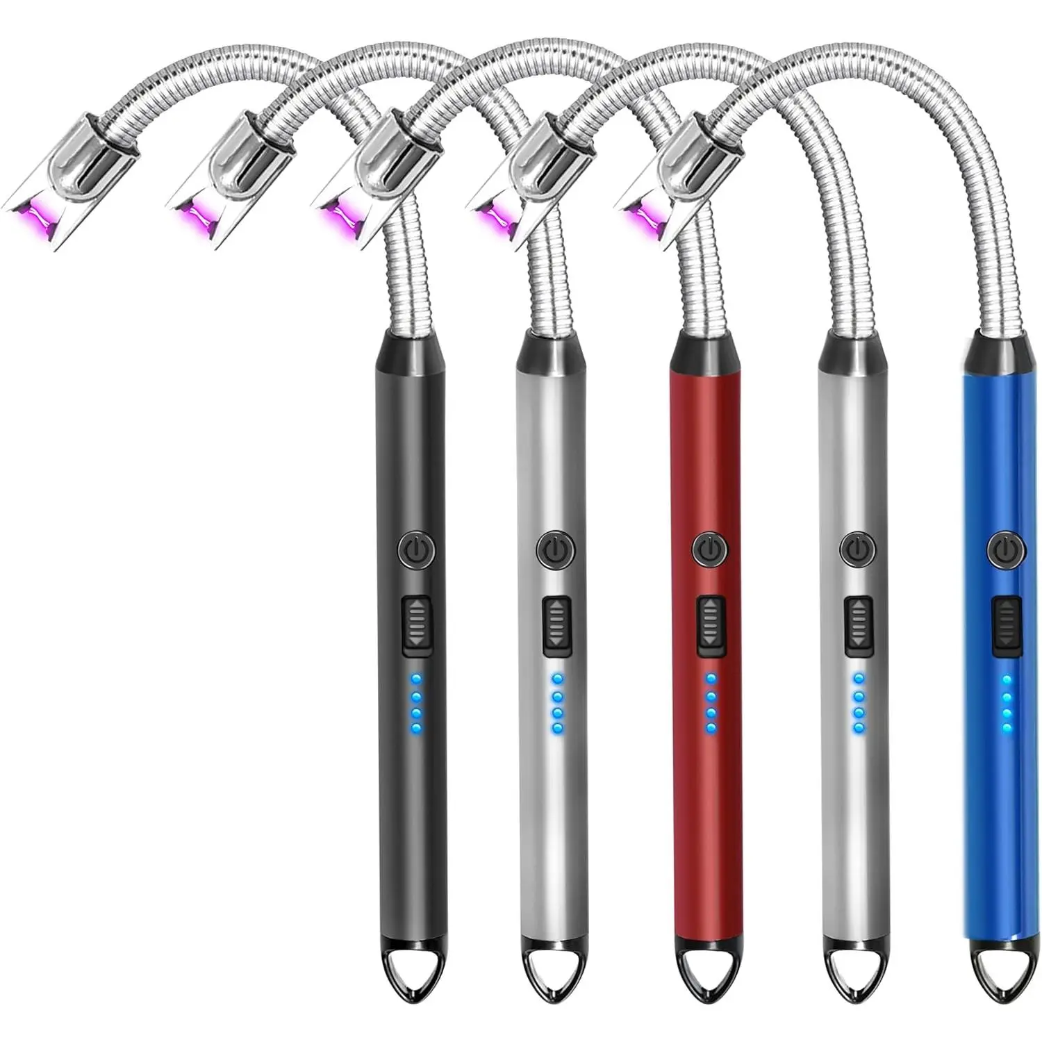 5-Pack USB Rechargeable Arc Lighter Set - Lightweight, Household, 360° Flexible Neck, Flameless, Windproof Plasma Stainless Steel Windproof Torch Lighter, Outdoor Portable, for Candles, BBQ, Ideal Gift