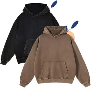 2 Pack Acid Wash Hoodie Vintage Unisex Heavyweight Loose Fit Sweatshirt for Men Women Couples Casual Streetwear Pullover Distress Hoodies