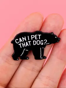 "Can I pet that dog?" Fun Cartoon Design Personalized Enamel Pin Brooch, Cute Bear & Quote Lapel Pin, Clip, Perfect for Backpacks, Jackets, Hats, Bags, All Seasons