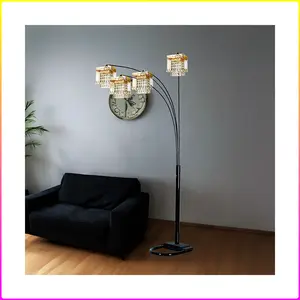 Black 4-SQUARE SHADE CRYSTAL INSPIRED ARCH FLOOR LAMP