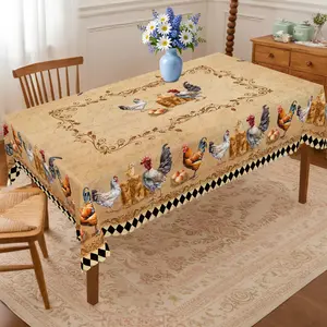 PLUMLIK Farmhouse Tablecloth, Vintage Rectangular Round Table Cloth with Rooster Cow Patterns, Animal Themed Decor for Dorm Kitchen Restaurant Birthday Party, French Countryside Style Table Cover for Indoor Outdoor Autumn Home Daily Holiday Decoration