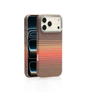 Slim Magnetic Kevlar Fiber Texture Case Compatible with iPhone 12 13 14 15 16 17 Pro Max, Electroplated Frame Big Camera Cutout Anti-Scratch Protective Phone Cover