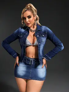 SXY Women's Casual Faded Denim Jacket