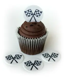 Car Racing Checkered Flag Wafer Paper Toppers 1.5 Inch for Decorating Desserts Cupcakes Birthday Cakes Cookies Pack of 24 Edible Handmade USA