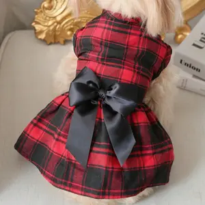 Cute & Plaid Bow Decor Pet Dress, Stylish Design for Cats and Dogs, Perfect for Casual Wear, Durable Fabric Material, Husky Clothes