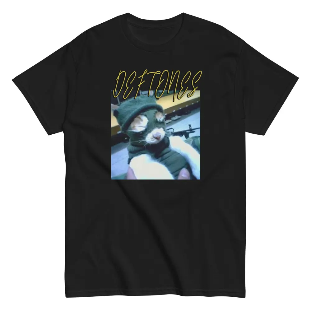 Deftones Cat Funny T-Shirt - Rock Out with Purrfect Humor, Ideal for Music and Cat Lovers Casual Cotton