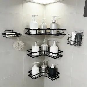 5-Piece Self-Adhesive Metal Shower Caddy Shelf Set, 100% Stainless Steel Bathroom Organiser Rack with Rounded Corners, Eco-Friendly Adhesive Tape No-Drill Installation, Rust-Proof Heavy-Duty 40lbs Capacity (Father's Day Gift Option)